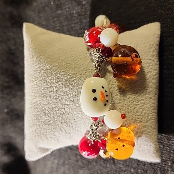 Lampwork Snowman ⛄️ Glass Bead Bracelet - Picture 4 of 7